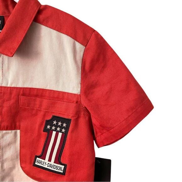NWT Harley-Davidson Wheels on Steel Live to Ride Kids Red and Cream Shirt in 6 - Picture 3 of 8